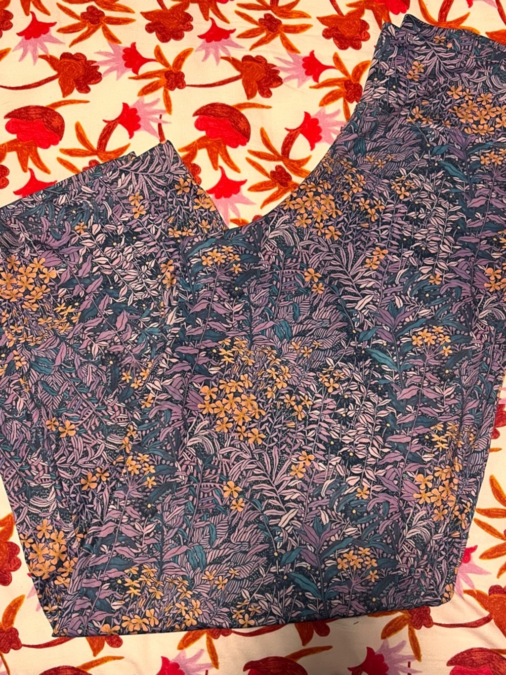 Floral Print Capris in Purple and Teal